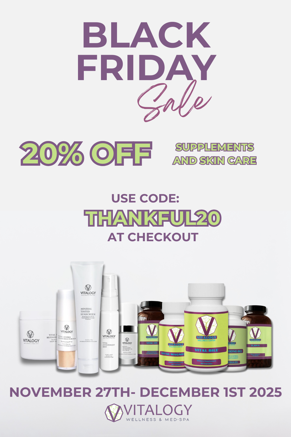 Vitalogy Black Friday Supplements and Skincare products Introducing our non- toxic Skincare line